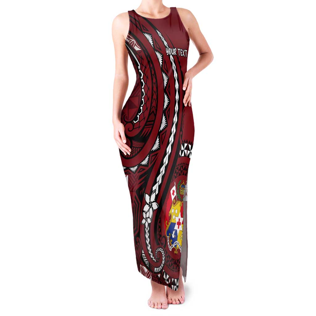 Personalized Tonga Ngatu Tank Maxi Dress Iconic Red Manulua Motifs