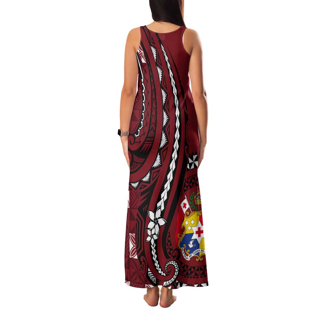 Personalized Tonga Ngatu Tank Maxi Dress Iconic Red Manulua Motifs