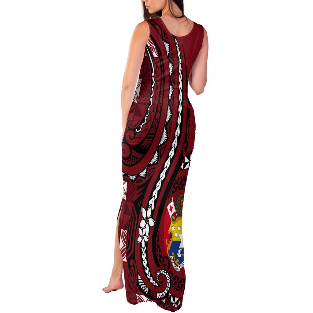 Personalized Tonga Ngatu Tank Maxi Dress Iconic Red Manulua Motifs