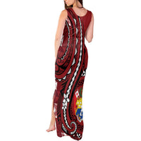 Personalized Tonga Ngatu Tank Maxi Dress Iconic Red Manulua Motifs