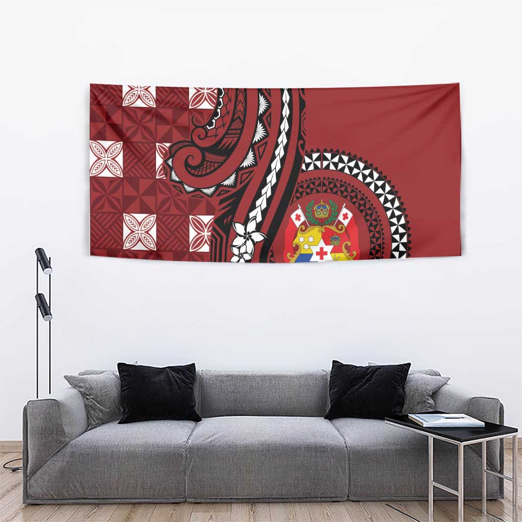 Tonga Ngatu Tapestry Iconic Red Manulua Motifs
