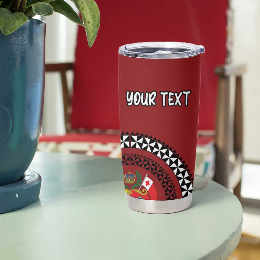 Personalized Tonga Ngatu Tumbler Cup Iconic Red Manulua Motifs