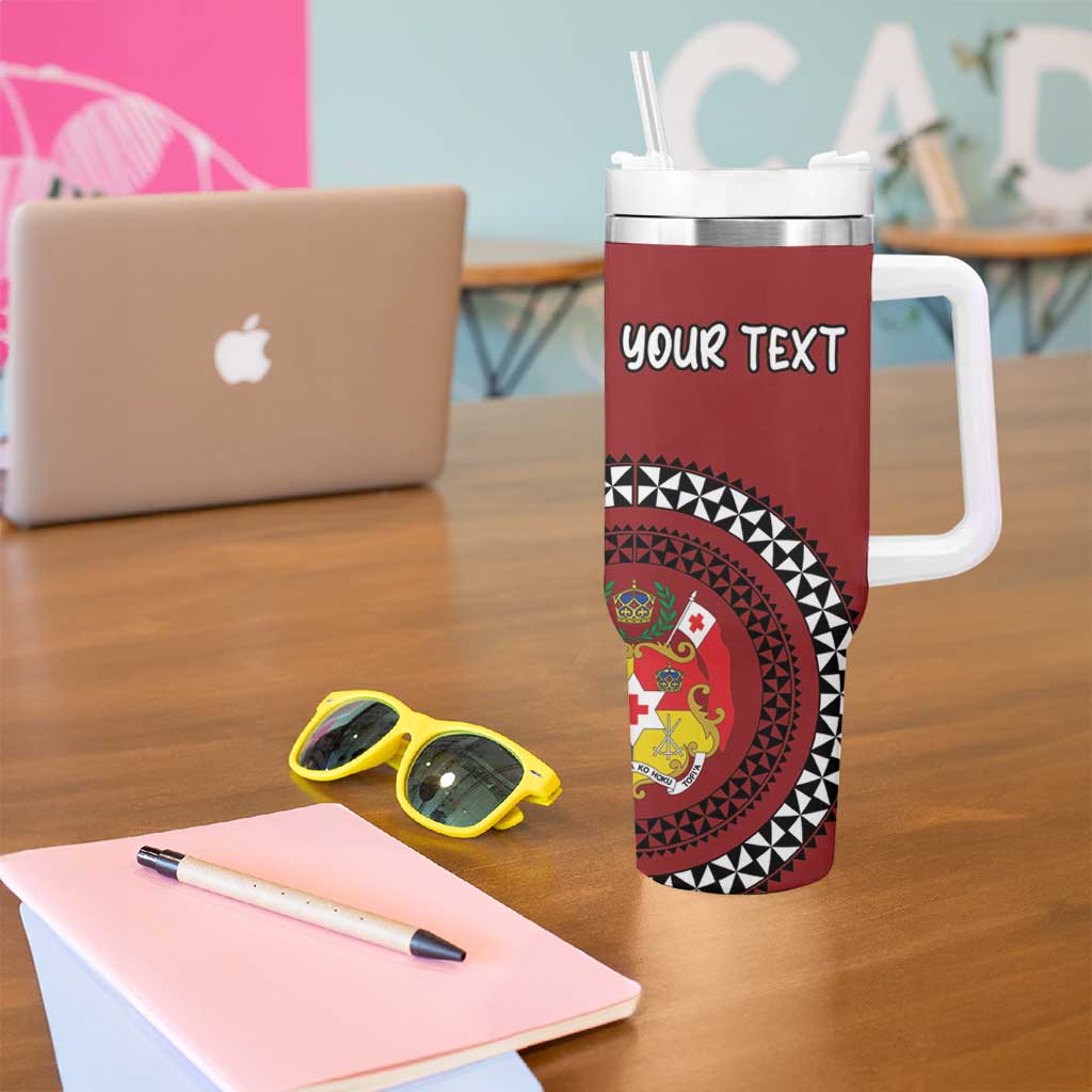 Personalized Tonga Ngatu Tumbler With Handle Iconic Red Manulua Motifs
