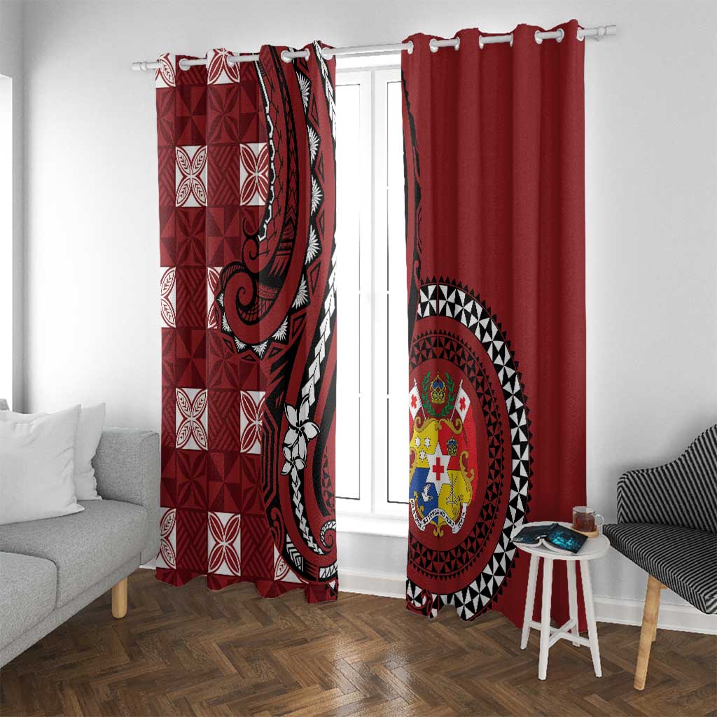 Tonga Ngatu Window Curtain Iconic Red Manulua Motifs