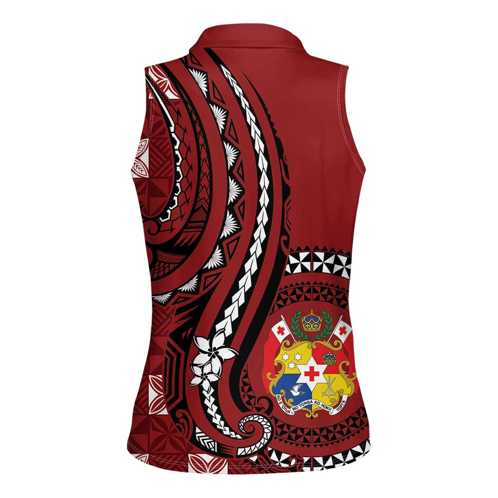 Personalized Tonga Ngatu Women Sleeveless Polo Shirt Iconic Red Manulua Motifs