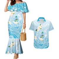 Guam Fishhook Mix Guasali Flowers Couples Matching Mermaid Dress and Hawaiian Shirt Dreaming Turquoise LT7 Turquoise - Polynesian Pride