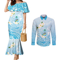 Guam Fishhook Mix Guasali Flowers Couples Matching Mermaid Dress and Long Sleeve Button Shirt Dreaming Turquoise LT7 Turquoise - Polynesian Pride