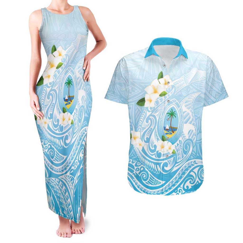 Guam Fishhook Mix Guasali Flowers Couples Matching Tank Maxi Dress and Hawaiian Shirt Dreaming Turquoise