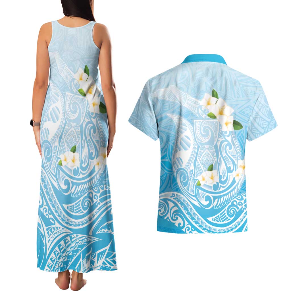 Guam Fishhook Mix Guasali Flowers Couples Matching Tank Maxi Dress and Hawaiian Shirt Dreaming Turquoise