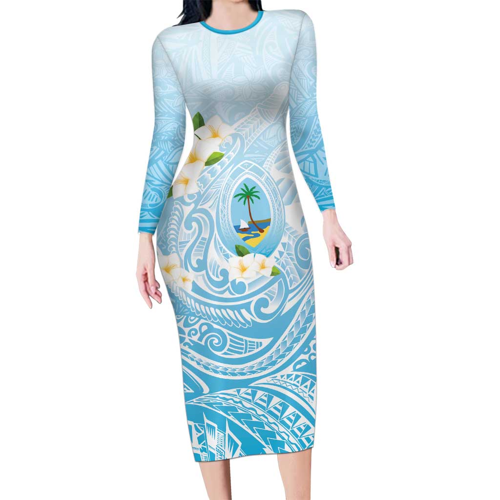 Guam Fishhook Mix Guasali Flowers Family Matching Long Sleeve Bodycon Dress and Hawaiian Shirt Dreaming Turquoise LT7 Mom's Dress Turquoise - Polynesian Pride