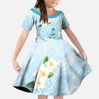 Guam Fishhook Mix Guasali Flowers Family Matching Off Shoulder Short Dress and Hawaiian Shirt Dreaming Turquoise