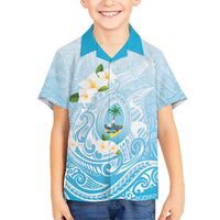 Guam Fishhook Mix Guasali Flowers Family Matching Off Shoulder Short Dress and Hawaiian Shirt Dreaming Turquoise