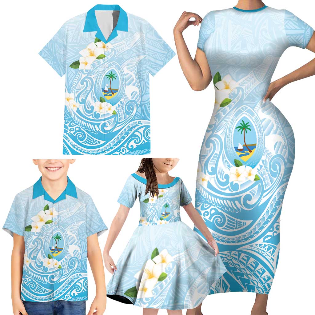 Guam Fishhook Mix Guasali Flowers Family Matching Short Sleeve Bodycon Dress and Hawaiian Shirt Dreaming Turquoise