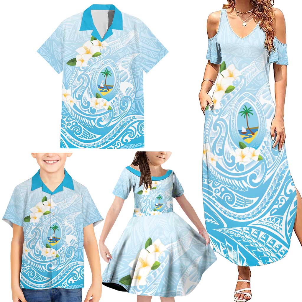 Guam Fishhook Mix Guasali Flowers Family Matching Summer Maxi Dress and Hawaiian Shirt Dreaming Turquoise