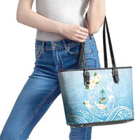 Guam Fishhook Mix Guasali Flowers Leather Tote Bag Dreaming Turquoise