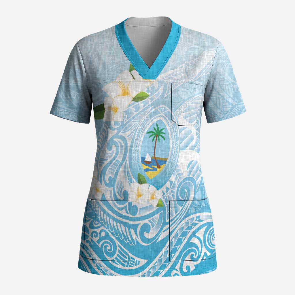 Guam Fishhook Mix Guasali Flowers Scrub Top Dreaming Turquoise