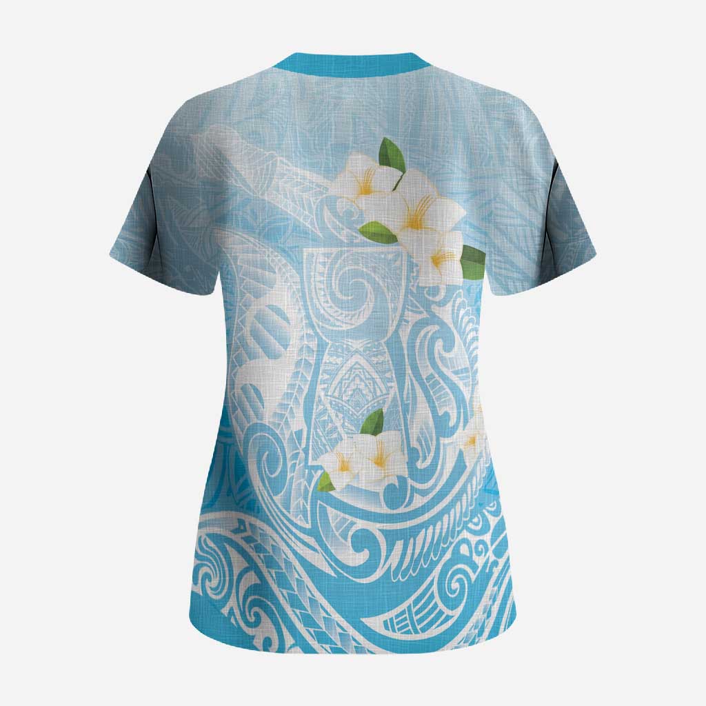 Guam Fishhook Mix Guasali Flowers Scrub Top Dreaming Turquoise
