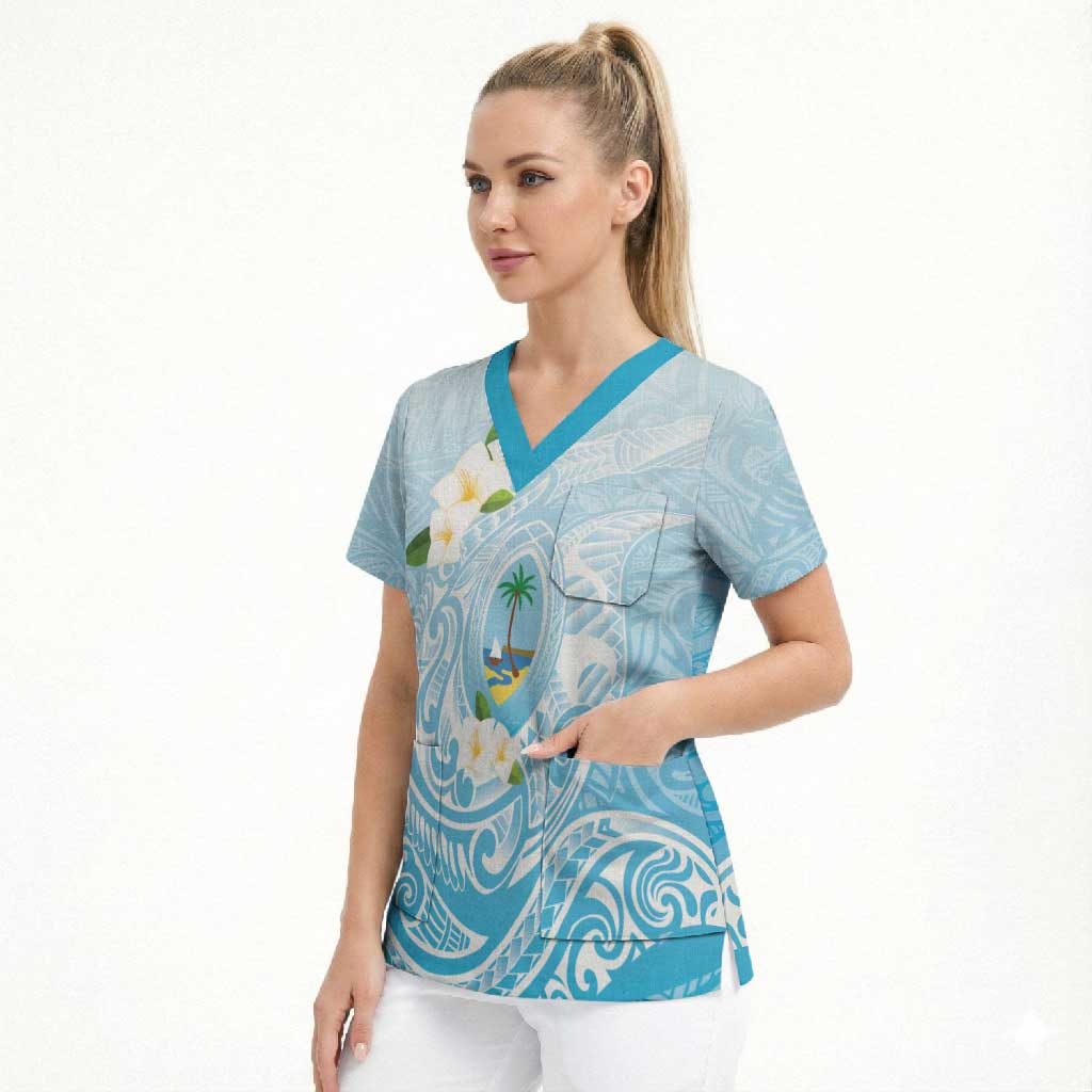 Guam Fishhook Mix Guasali Flowers Scrub Top Dreaming Turquoise