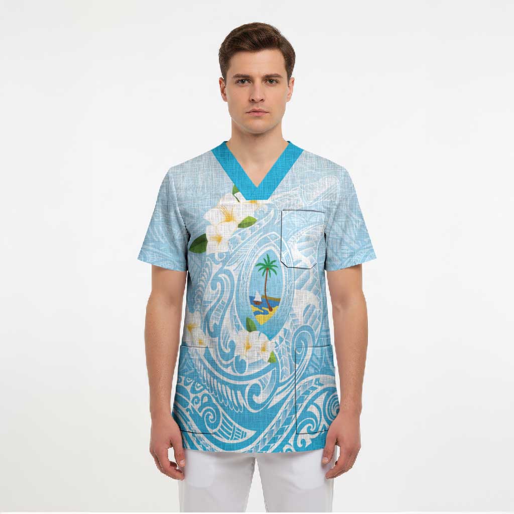 Guam Fishhook Mix Guasali Flowers Scrub Top Dreaming Turquoise