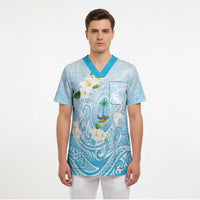 Guam Fishhook Mix Guasali Flowers Scrub Top Dreaming Turquoise