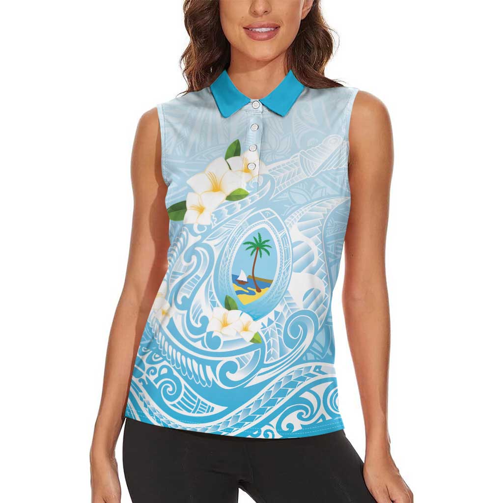 Guam Fishhook Mix Guasali Flowers Women Sleeveless Polo Shirt Dreaming Turquoise