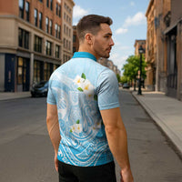 Guam Fishhook Mix Guasali Flowers Zipper Polo Shirt Dreaming Turquoise