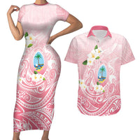 Guam Fishhook Mix Guasali Flowers Couples Matching Short Sleeve Bodycon Dress and Hawaiian Shirt Dreaming Coral LT7 Pink - Polynesian Pride