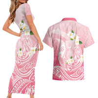 Guam Fishhook Mix Guasali Flowers Couples Matching Short Sleeve Bodycon Dress and Hawaiian Shirt Dreaming Coral LT7 - Polynesian Pride