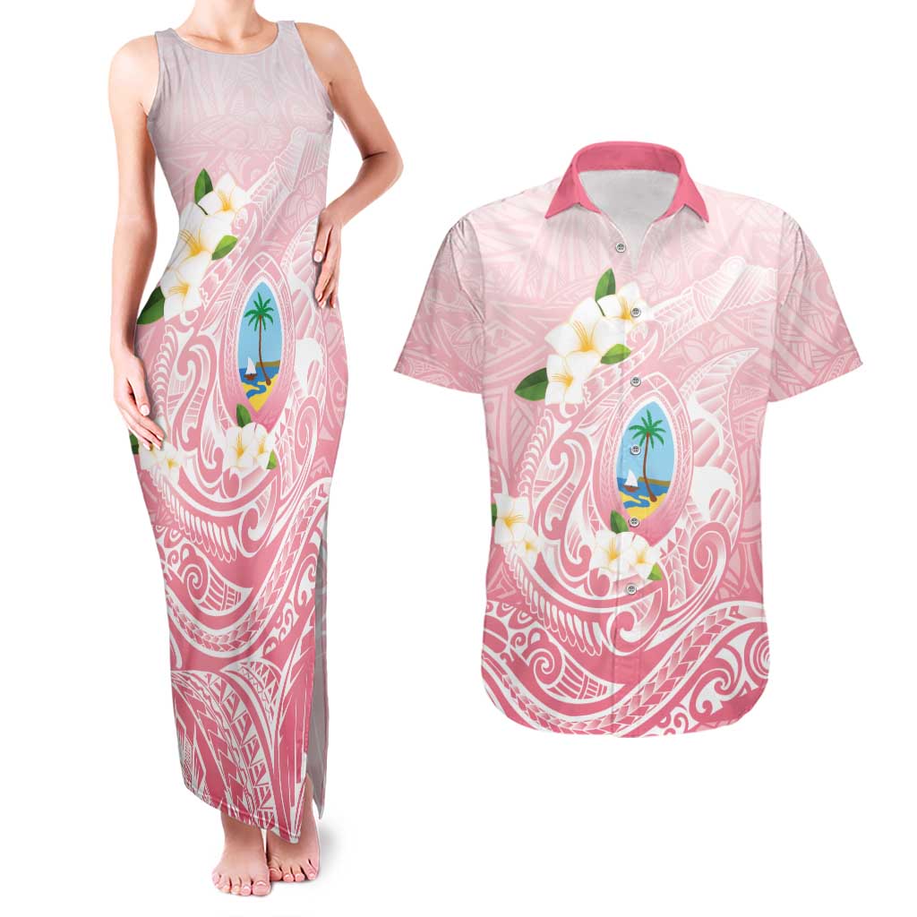 Guam Fishhook Mix Guasali Flowers Couples Matching Tank Maxi Dress and Hawaiian Shirt Dreaming Coral LT7 Pink - Polynesian Pride