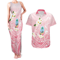 Guam Fishhook Mix Guasali Flowers Couples Matching Tank Maxi Dress and Hawaiian Shirt Dreaming Coral LT7 Pink - Polynesian Pride