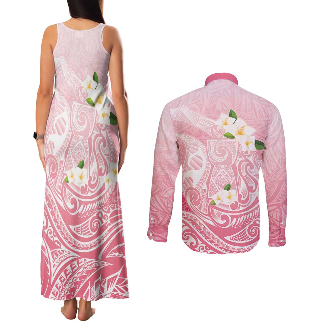 Guam Fishhook Mix Guasali Flowers Couples Matching Tank Maxi Dress and Long Sleeve Button Shirt Dreaming Coral LT7 - Polynesian Pride