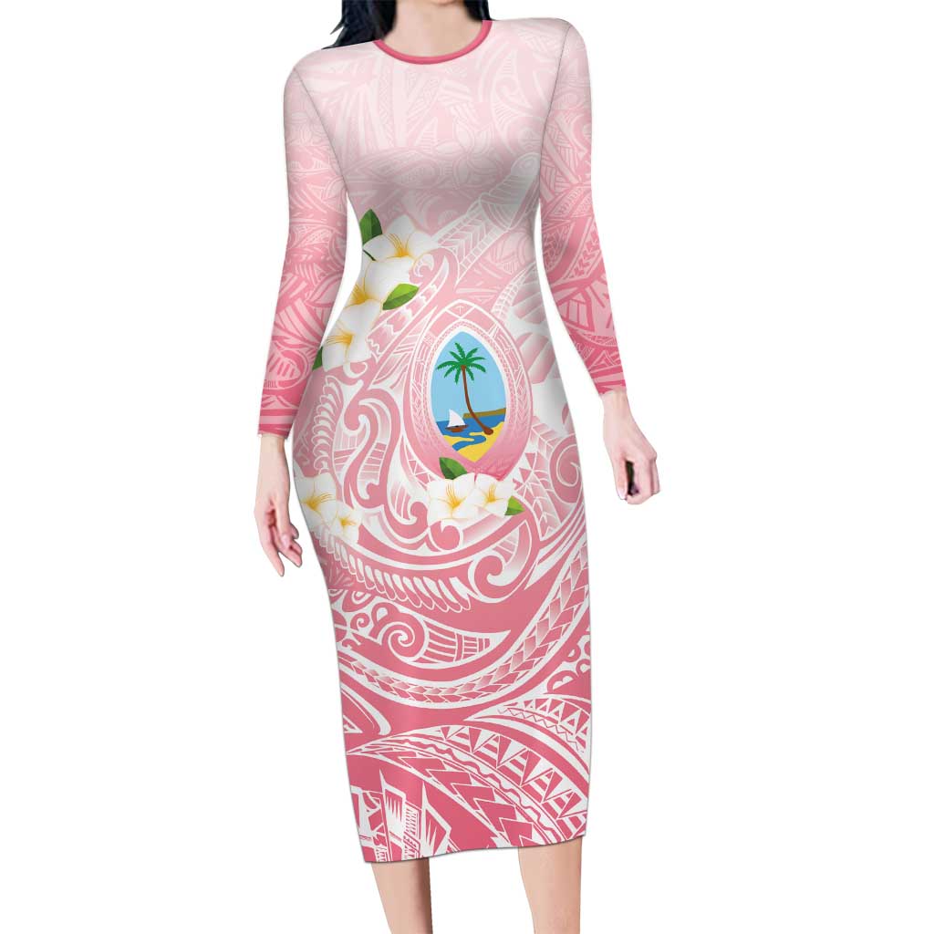 Guam Fishhook Mix Guasali Flowers Family Matching Long Sleeve Bodycon Dress and Hawaiian Shirt Dreaming Coral LT7 Mom's Dress Pink - Polynesian Pride