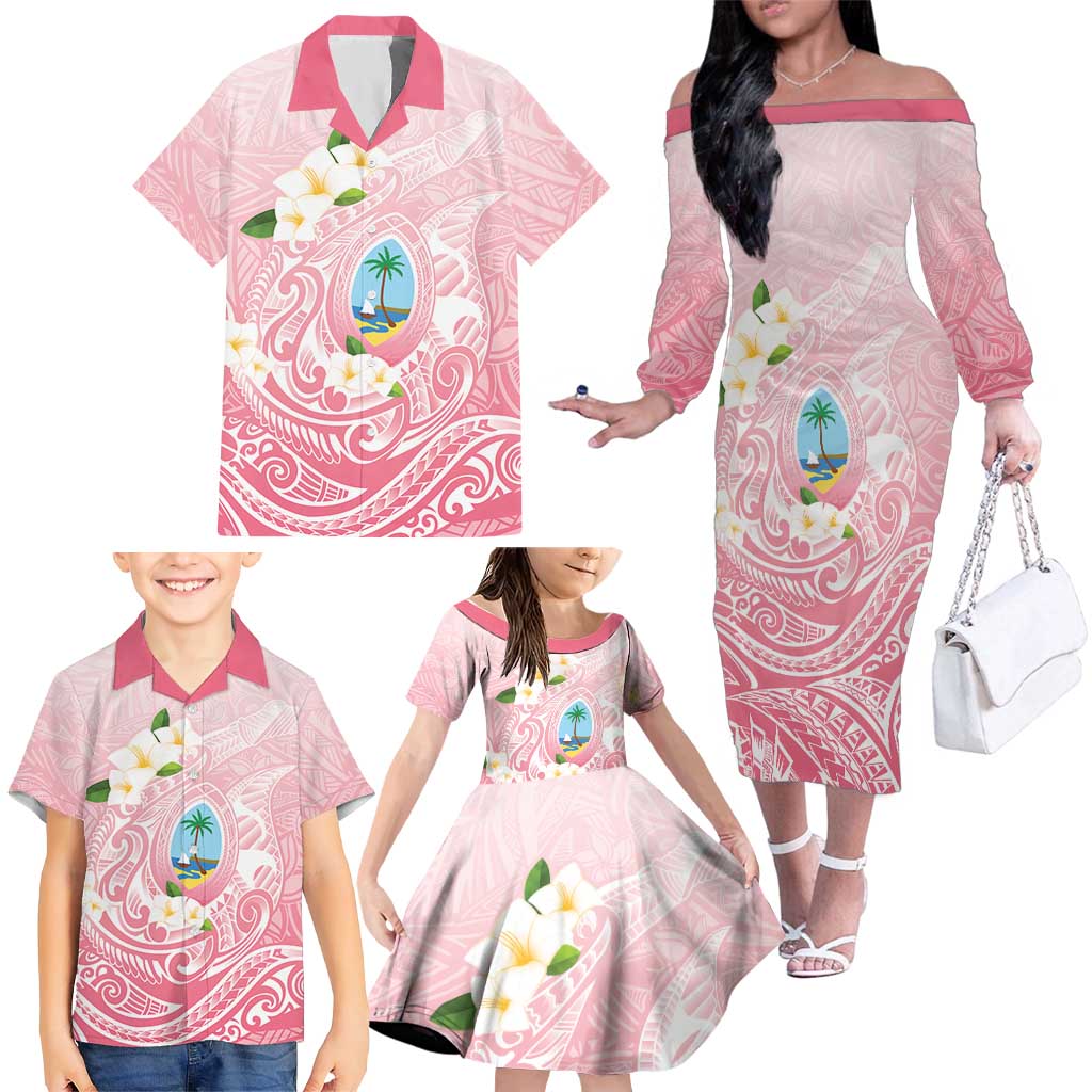 Guam Fishhook Mix Guasali Flowers Family Matching Off The Shoulder Long Sleeve Dress and Hawaiian Shirt Dreaming Coral