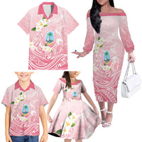 Guam Fishhook Mix Guasali Flowers Family Matching Off The Shoulder Long Sleeve Dress and Hawaiian Shirt Dreaming Coral LT7 - Polynesian Pride