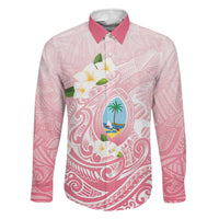 Guam Fishhook Mix Guasali Flowers Family Matching Off The Shoulder Long Sleeve Dress and Hawaiian Shirt Dreaming Coral LT7 Dad's Shirt - Long Sleeve Pink - Polynesian Pride