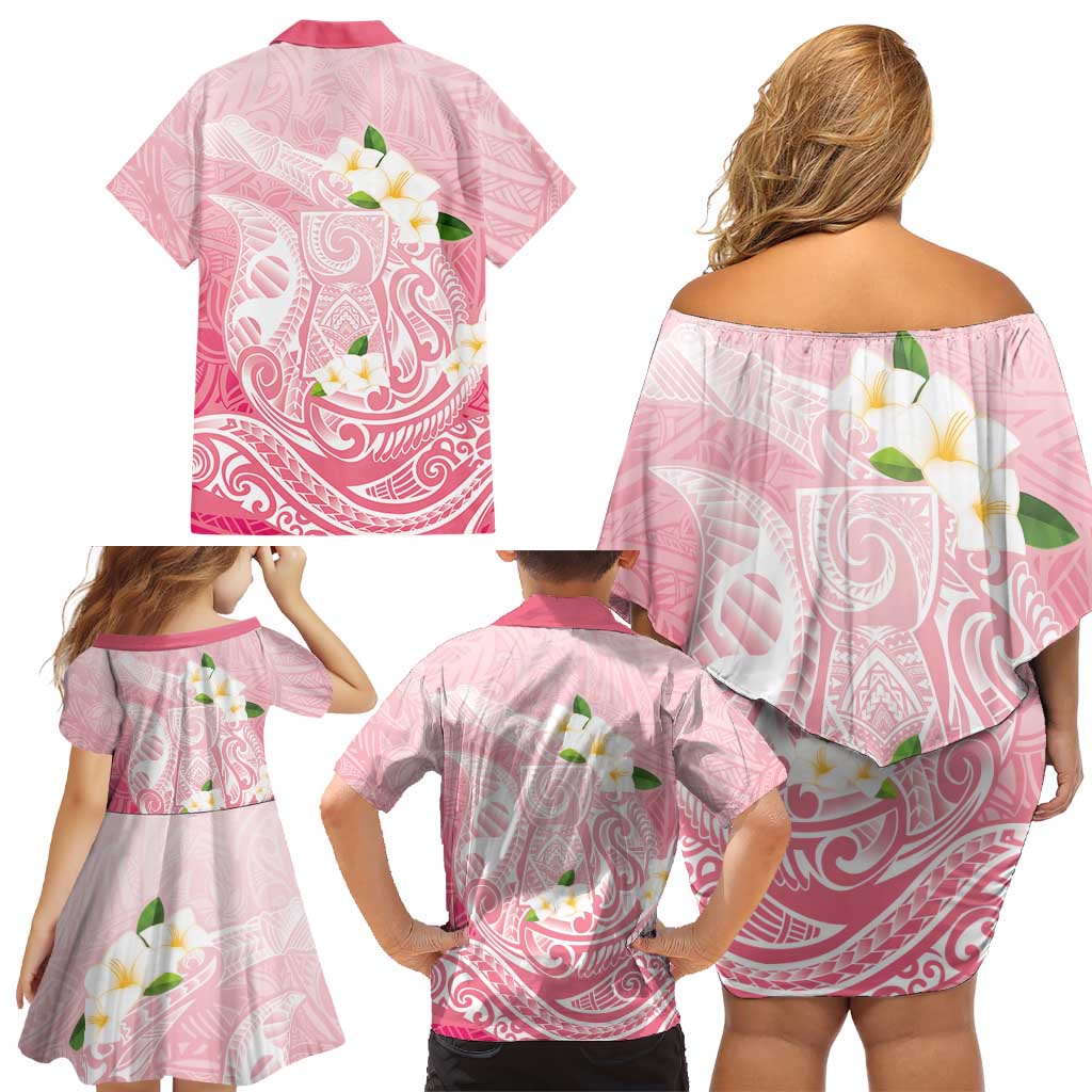 Guam Fishhook Mix Guasali Flowers Family Matching Off Shoulder Short Dress and Hawaiian Shirt Dreaming Coral