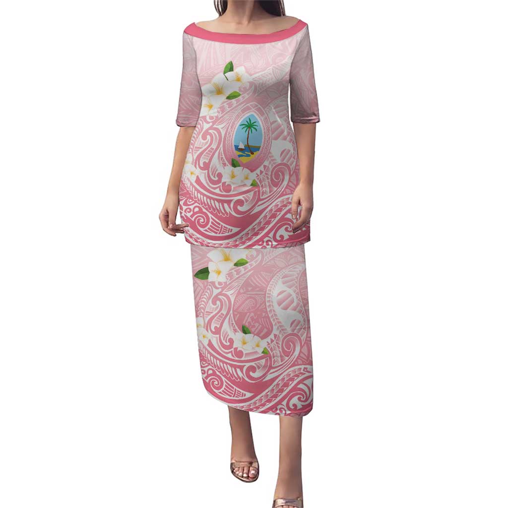 Guam Fishhook Mix Guasali Flowers Family Matching Puletasi and Hawaiian Shirt Dreaming Coral LT7 Mom's Dress Pink - Polynesian Pride