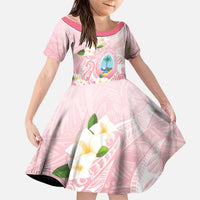 Guam Fishhook Mix Guasali Flowers Family Matching Short Sleeve Bodycon Dress and Hawaiian Shirt Dreaming Coral LT7 Daughter's Dress Pink - Polynesian Pride
