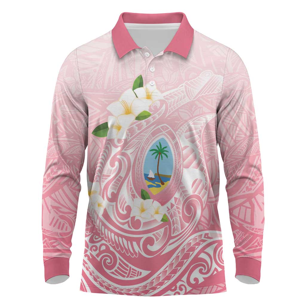 Guam Fishhook Mix Guasali Flowers Long Sleeve Polo Shirt Dreaming Coral
