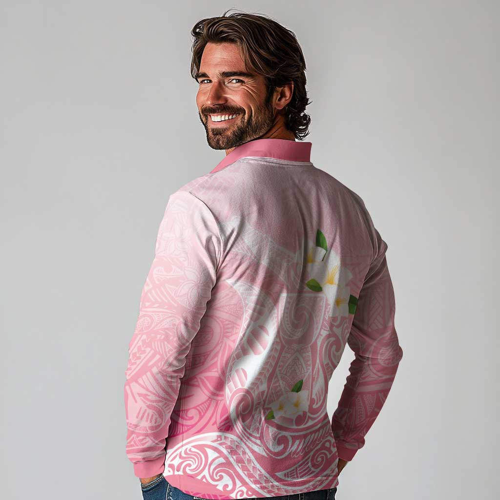 Guam Fishhook Mix Guasali Flowers Long Sleeve Polo Shirt Dreaming Coral