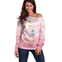 Guam Fishhook Mix Guasali Flowers Off Shoulder Sweater Dreaming Coral