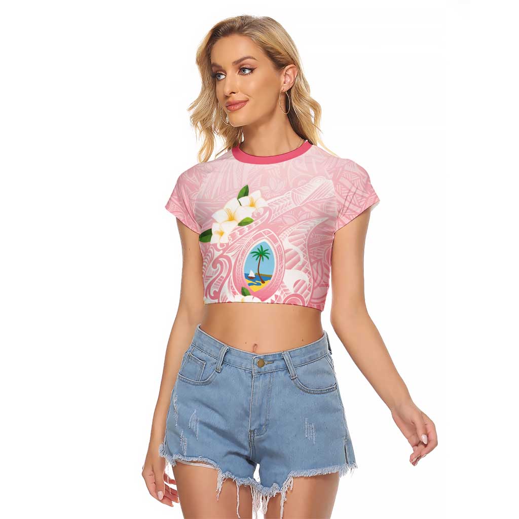 Guam Fishhook Mix Guasali Flowers Raglan Cropped T Shirt Dreaming Coral LT7 Female Pink - Polynesian Pride