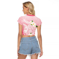 Guam Fishhook Mix Guasali Flowers Raglan Cropped T Shirt Dreaming Coral LT7 - Polynesian Pride