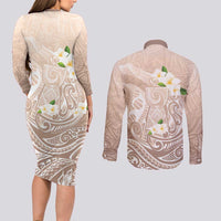 Guam Fishhook Mix Guasali Flowers Couples Matching Long Sleeve Bodycon Dress and Long Sleeve Button Shirt Dreaming Hazel LT7 - Polynesian Pride