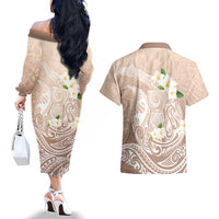Guam Fishhook Mix Guasali Flowers Couples Matching Off The Shoulder Long Sleeve Dress and Hawaiian Shirt Dreaming Hazel LT7 - Polynesian Pride