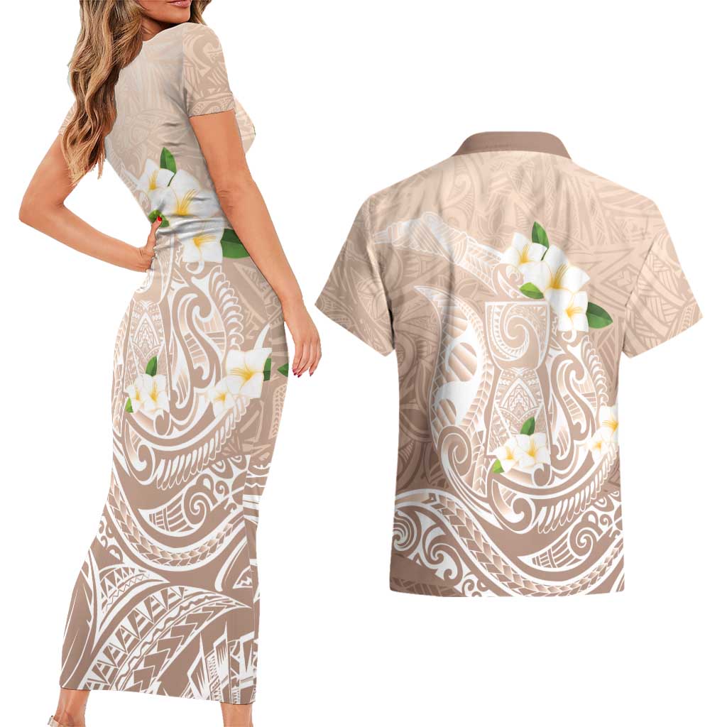 Guam Fishhook Mix Guasali Flowers Couples Matching Short Sleeve Bodycon Dress and Hawaiian Shirt Dreaming Hazel LT7 - Polynesian Pride