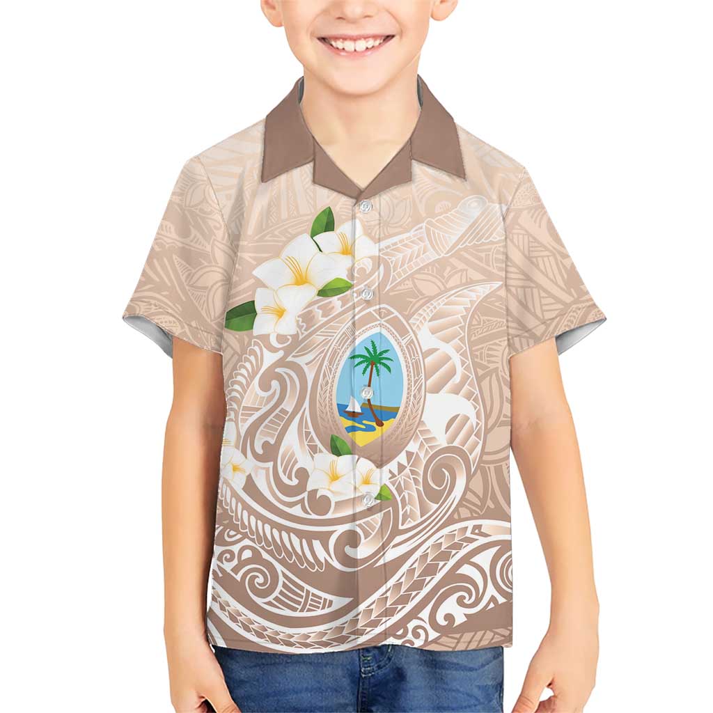 Guam Fishhook Mix Guasali Flowers Family Matching Summer Maxi Dress and Hawaiian Shirt Dreaming Hazel LT7 Son's Shirt Beige - Polynesian Pride