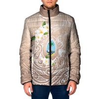 Guam Fishhook Mix Guasali Flowers Padded Jacket Dreaming Hazel LT7 Men Beige - Polynesian Pride
