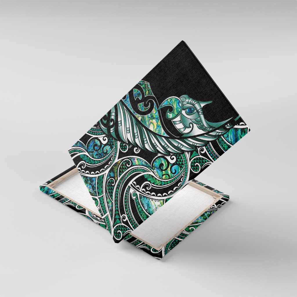 Maori Matariki - Manaia Canvas Wall Art Emerald Paua Shell LT7 With Frame Green - Polynesian Pride