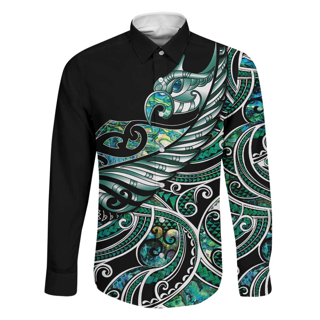 Maori Matariki - Manaia Family Matching Long Sleeve Bodycon Dress and Hawaiian Shirt Emerald Paua Shell LT7 Dad's Shirt - Long Sleeve Green - Polynesian Pride